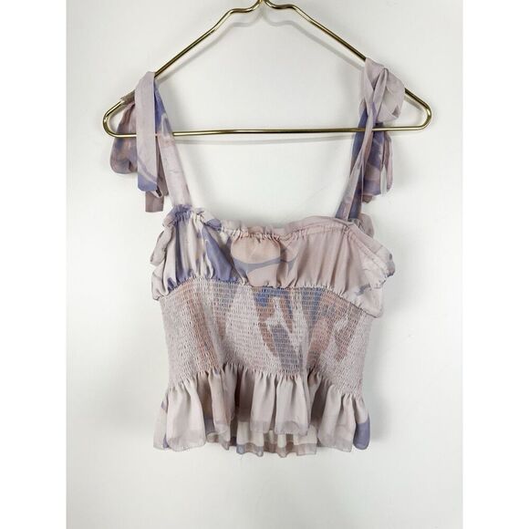 Aritzia Wilfred Crop Top Sz M Smocked Fairy Doll Chiffon Adjustable Shoulder Tie - Picture 4 of 5